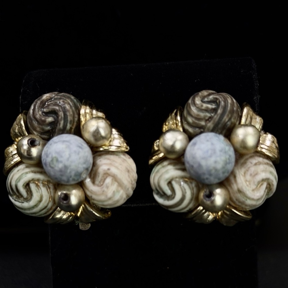 Elegant Gold and Cream Clip-On Earrings
